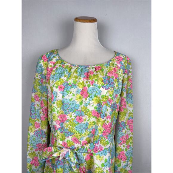 Posh Jay Anderson Vintage Dress Women's 16 Midi Retro Colorful Floral Belt Tie - Picture 2 of 12